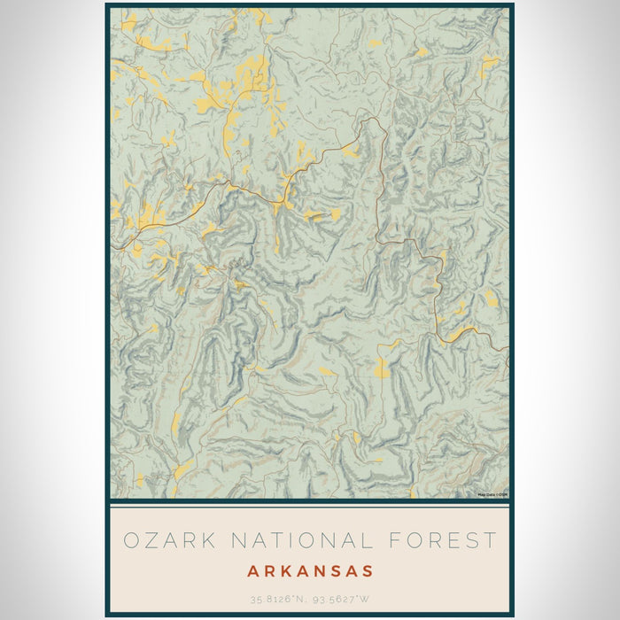 Ozark National Forest Arkansas Map Print Portrait Orientation in Woodblock Style With Shaded Background