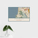16x24 Pacifica California Map Print Landscape Orientation in Woodblock Style With Tropical Plant Leaves in Water