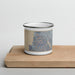 Front View Custom Pacifica California Map Enamel Mug in Afternoon on Cutting Board