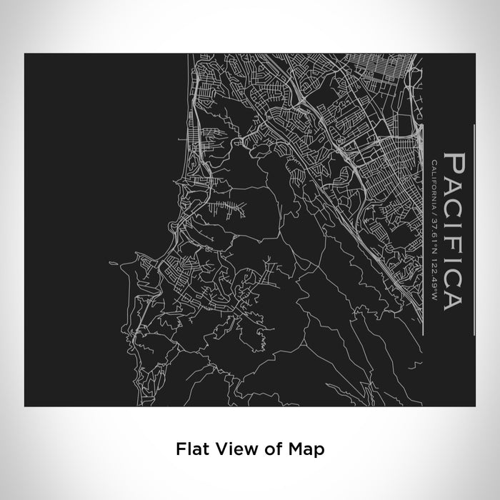 Rendered View of Pacifica California Map Engraving on 20oz Stainless Steel Insulated Bottle with Bamboo Top in Black