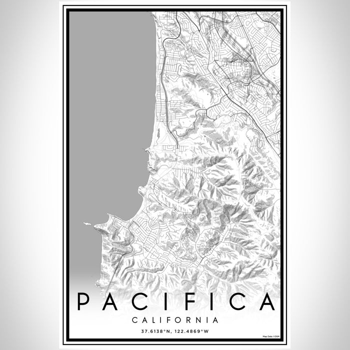 Pacifica California Map Print Portrait Orientation in Classic Style With Shaded Background