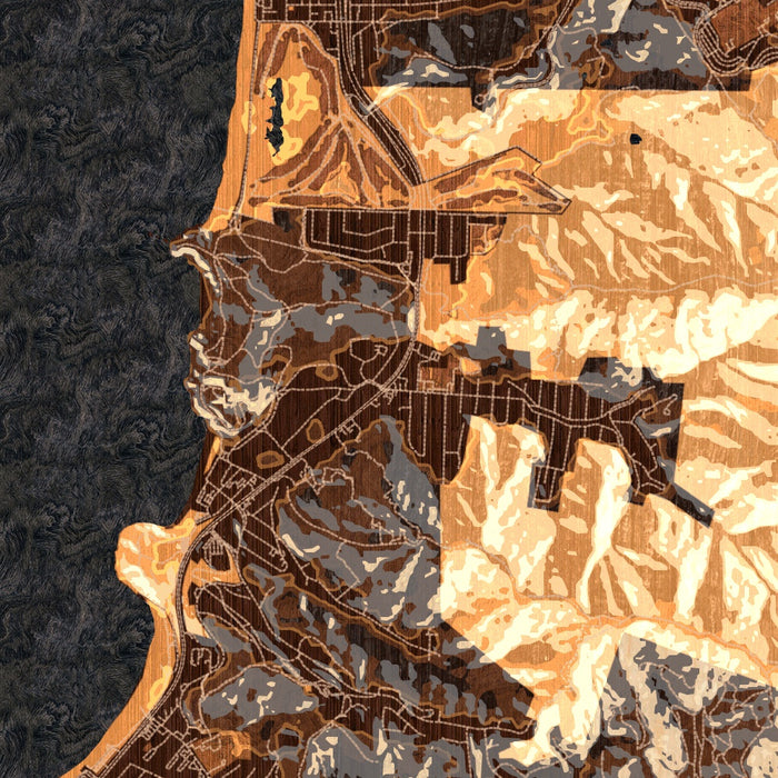 Pacifica California Map Print in Ember Style Zoomed In Close Up Showing Details