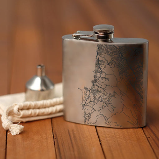 Pacifica California Custom Engraved City Map Inscription Coordinates on 6oz Stainless Steel Flask