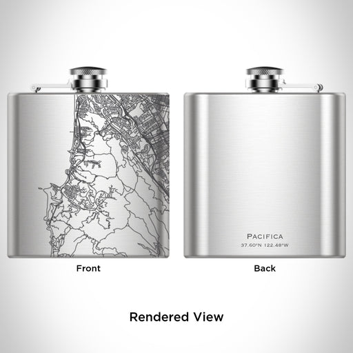 Rendered View of Pacifica California Map Engraving on 6oz Stainless Steel Flask