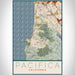 Pacifica California Map Print Portrait Orientation in Woodblock Style With Shaded Background
