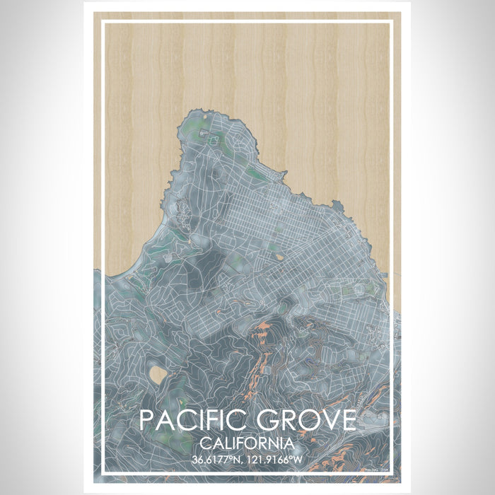 Pacific Grove California Map Print Portrait Orientation in Afternoon Style With Shaded Background