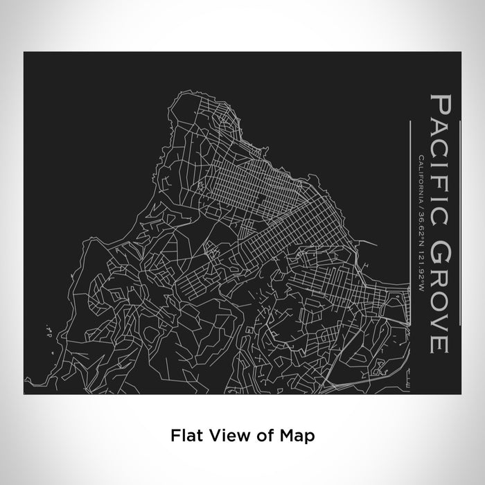 Rendered View of Pacific Grove California Map Engraving on 20oz Stainless Steel Insulated Bottle with Bamboo Top in Black