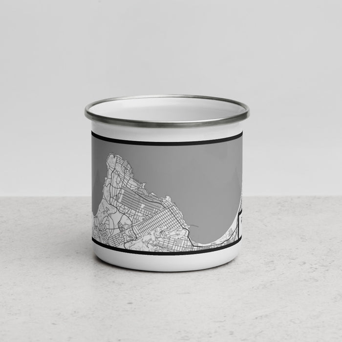 Front View Custom Pacific Grove California Map Enamel Mug in Classic