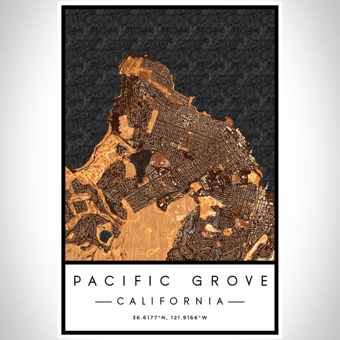 Pacific Grove California Map Print Portrait Orientation in Ember Style With Shaded Background