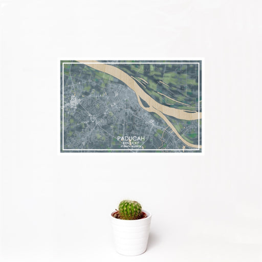 12x18 Paducah Kentucky Map Print Landscape Orientation in Afternoon Style With Small Cactus Plant in White Planter