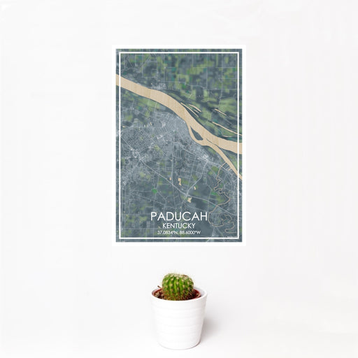 12x18 Paducah Kentucky Map Print Portrait Orientation in Afternoon Style With Small Cactus Plant in White Planter