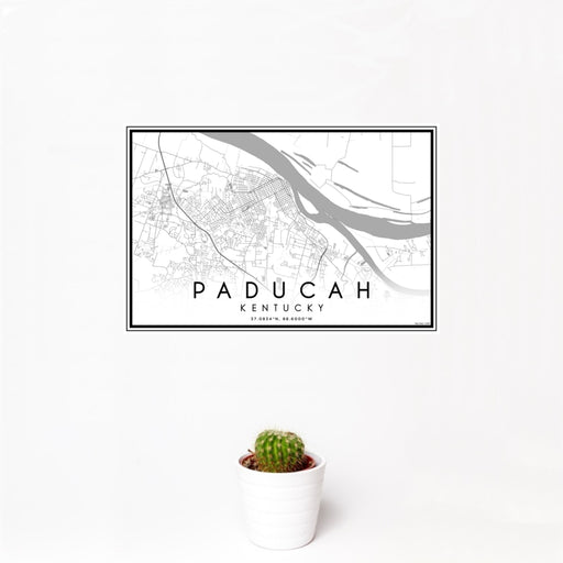 12x18 Paducah Kentucky Map Print Landscape Orientation in Classic Style With Small Cactus Plant in White Planter