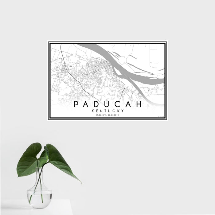 16x24 Paducah Kentucky Map Print Landscape Orientation in Classic Style With Tropical Plant Leaves in Water