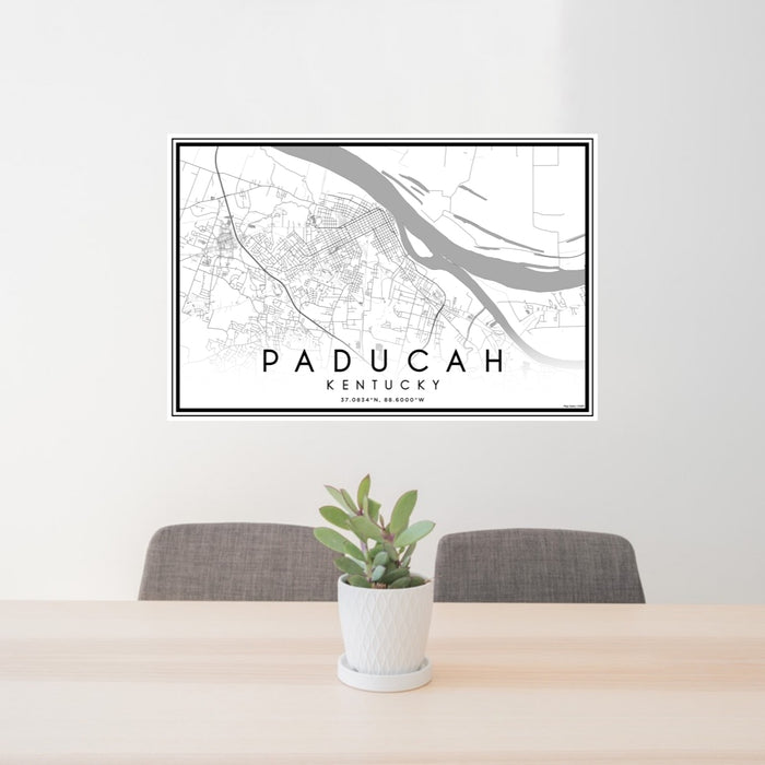 24x36 Paducah Kentucky Map Print Lanscape Orientation in Classic Style Behind 2 Chairs Table and Potted Plant