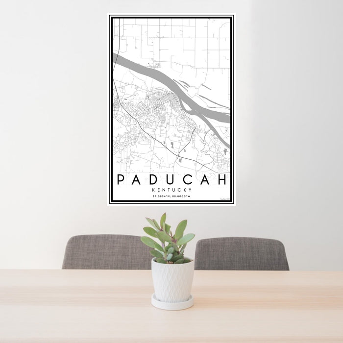 24x36 Paducah Kentucky Map Print Portrait Orientation in Classic Style Behind 2 Chairs Table and Potted Plant