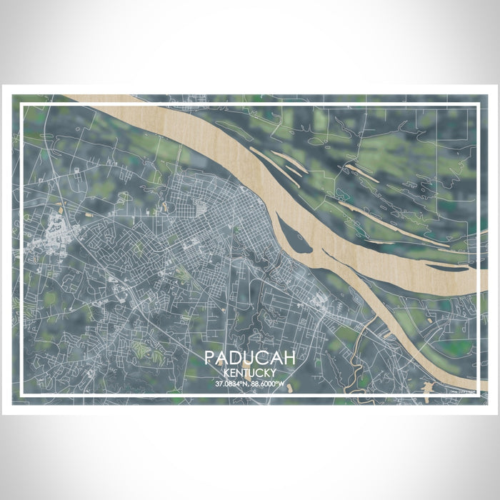 Paducah Kentucky Map Print Landscape Orientation in Afternoon Style With Shaded Background