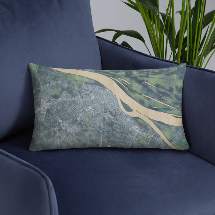 Custom Paducah Kentucky Map Throw Pillow in Afternoon on Blue Colored Chair