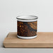 Front View Custom Paducah Kentucky Map Enamel Mug in Ember on Cutting Board