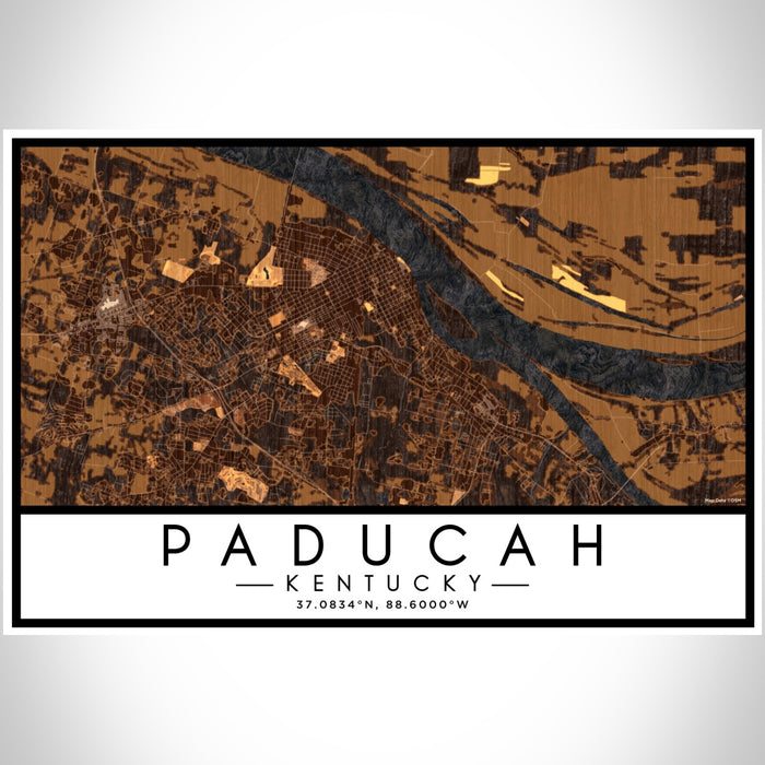 Paducah Kentucky Map Print Landscape Orientation in Ember Style With Shaded Background