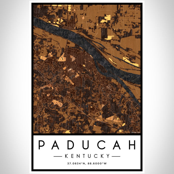 Paducah Kentucky Map Print Portrait Orientation in Ember Style With Shaded Background
