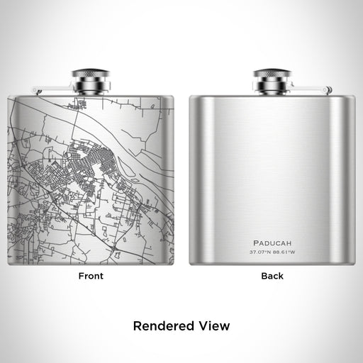 Rendered View of Paducah Kentucky Map Engraving on 6oz Stainless Steel Flask