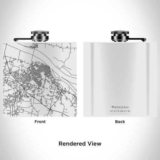 Rendered View of Paducah Kentucky Map Engraving on 6oz Stainless Steel Flask in White
