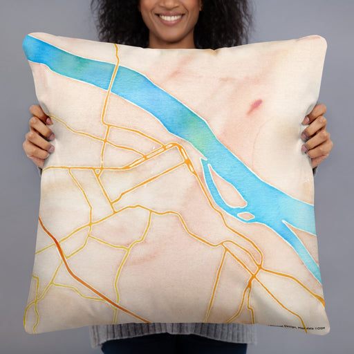 Person holding 22x22 Custom Paducah Kentucky Map Throw Pillow in Watercolor