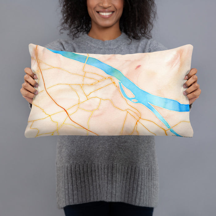 Person holding 20x12 Custom Paducah Kentucky Map Throw Pillow in Watercolor