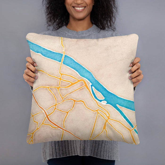 Person holding 18x18 Custom Paducah Kentucky Map Throw Pillow in Watercolor