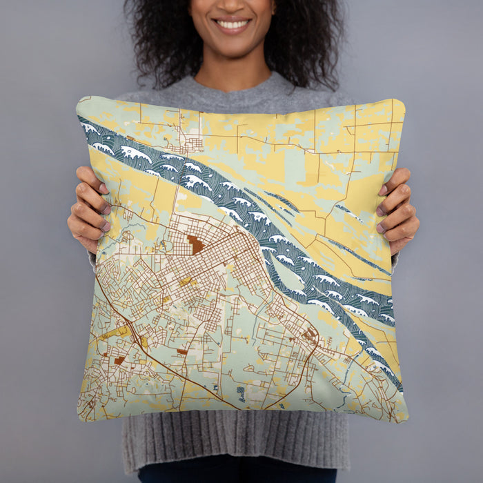 Person holding 18x18 Custom Paducah Kentucky Map Throw Pillow in Woodblock