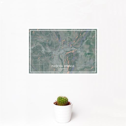 12x18 Pagosa Springs Colorado Map Print Landscape Orientation in Afternoon Style With Small Cactus Plant in White Planter