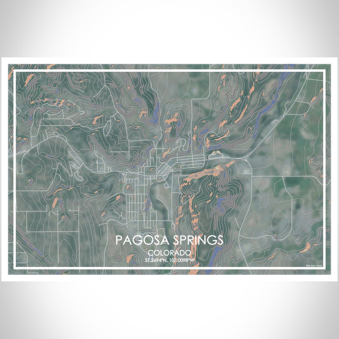 Pagosa Springs Colorado Map Print Landscape Orientation in Afternoon Style With Shaded Background