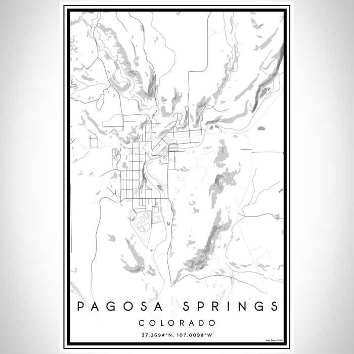 Pagosa Springs Colorado Map Print Portrait Orientation in Classic Style With Shaded Background