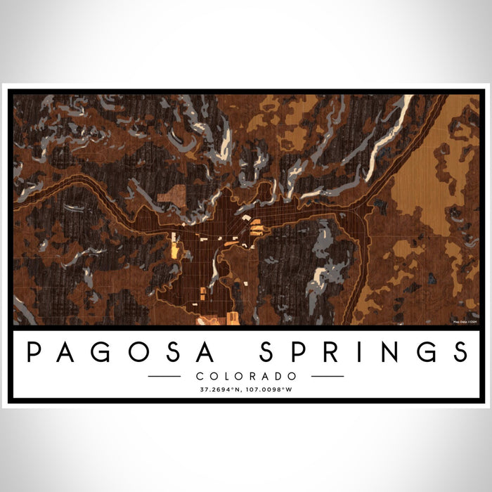 Pagosa Springs Colorado Map Print Landscape Orientation in Ember Style With Shaded Background