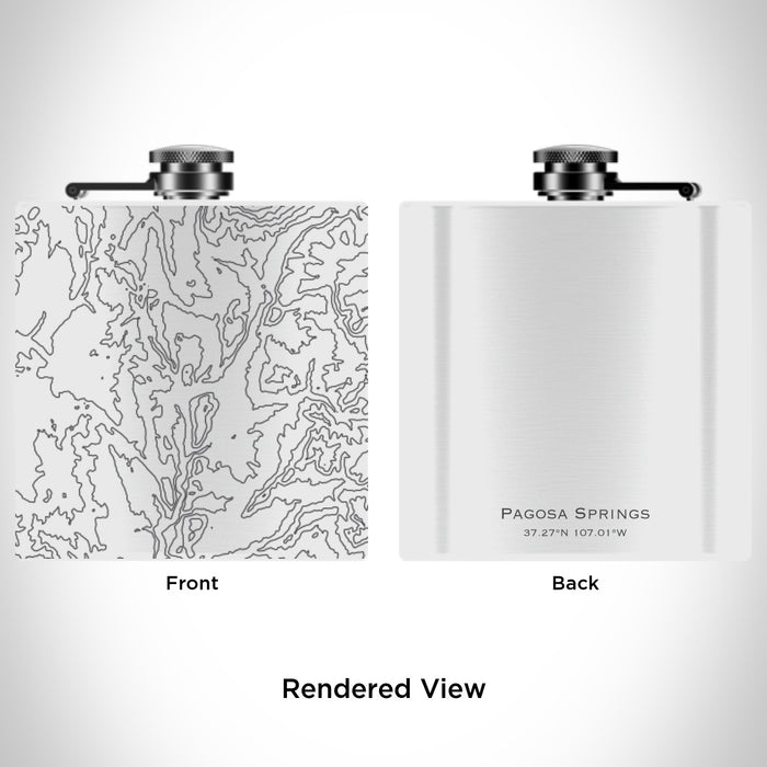 Rendered View of Pagosa Springs Colorado Map Engraving on 6oz Stainless Steel Flask in White