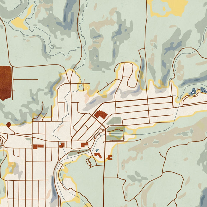 Pagosa Springs Colorado Map Print in Woodblock Style Zoomed In Close Up Showing Details