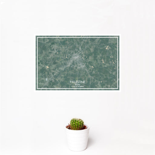 12x18 Palestine Texas Map Print Landscape Orientation in Afternoon Style With Small Cactus Plant in White Planter
