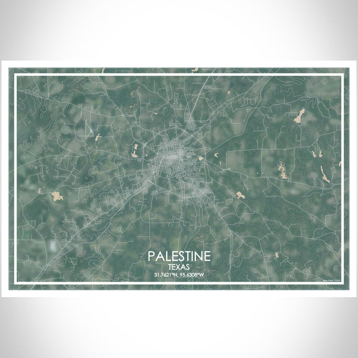 Palestine Texas Map Print Landscape Orientation in Afternoon Style With Shaded Background