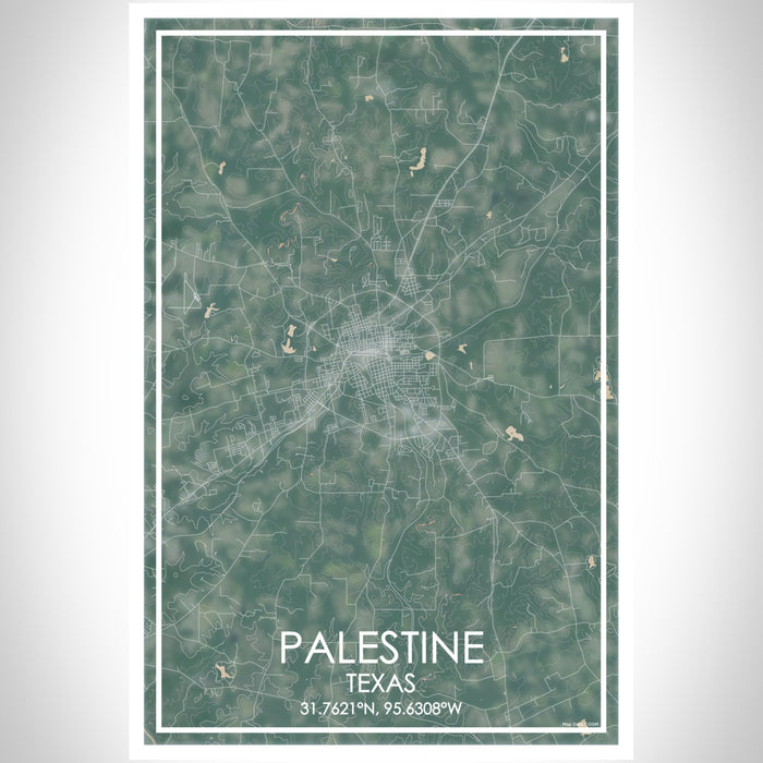 Palestine Texas Map Print Portrait Orientation in Afternoon Style With Shaded Background
