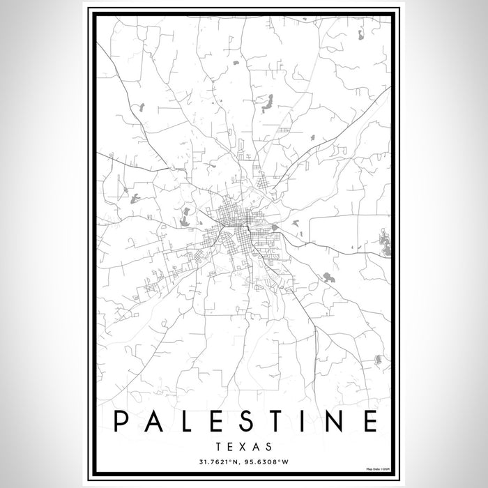 Palestine Texas Map Print Portrait Orientation in Classic Style With Shaded Background