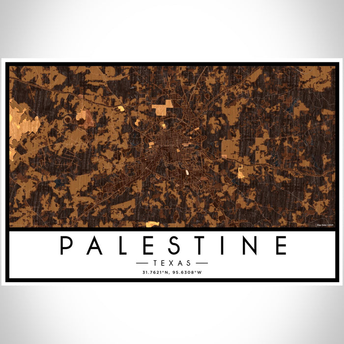 Palestine Texas Map Print Landscape Orientation in Ember Style With Shaded Background