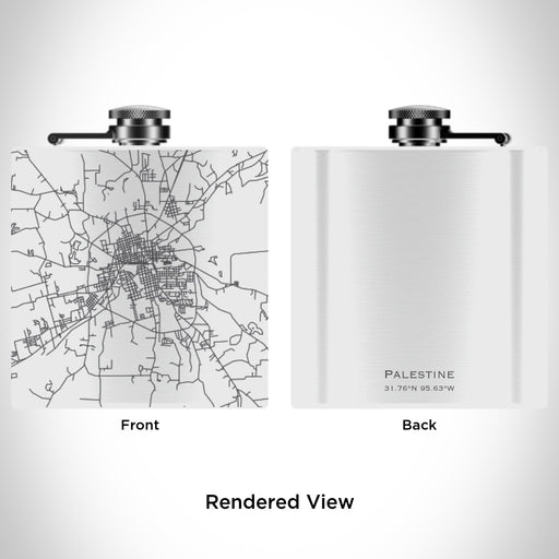 Rendered View of Palestine Texas Map Engraving on 6oz Stainless Steel Flask in White