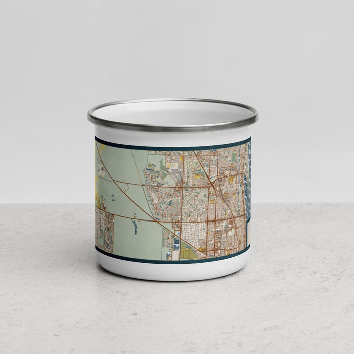 Front View Custom Palm Beach Gardens Florida Map Enamel Mug in Woodblock
