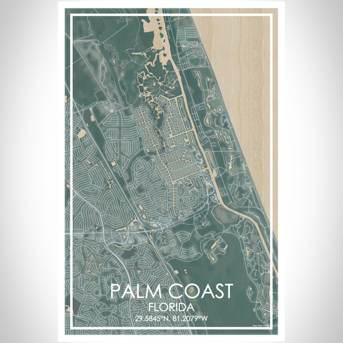 Palm Coast Florida Map Print Portrait Orientation in Afternoon Style With Shaded Background