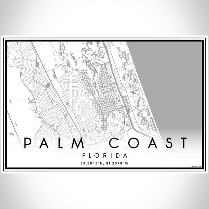 Palm Coast Florida Map Print Landscape Orientation in Classic Style With Shaded Background