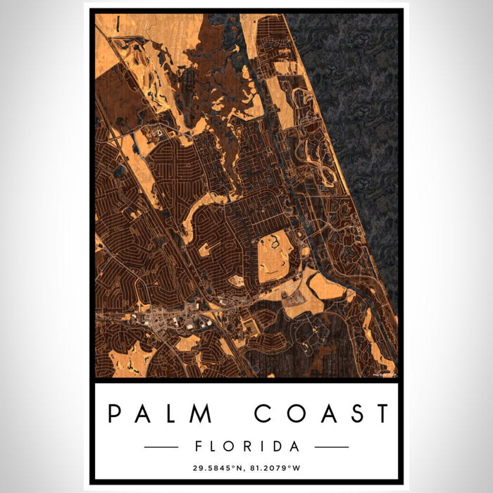 Palm Coast Florida Map Print Portrait Orientation in Ember Style With Shaded Background