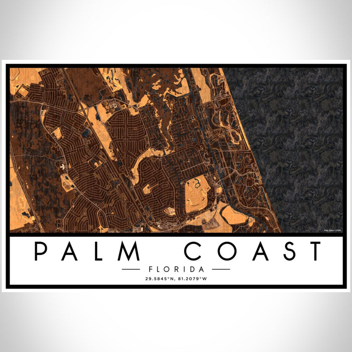 Palm Coast Florida Map Print Landscape Orientation in Ember Style With Shaded Background