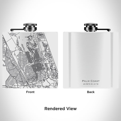 Rendered View of Palm Coast Florida Map Engraving on 6oz Stainless Steel Flask in White