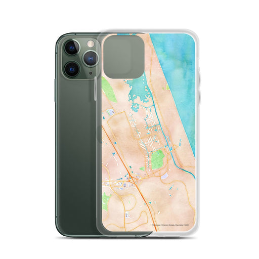 Custom Palm Coast Florida Map Phone Case in Watercolor on Table with Laptop and Plant