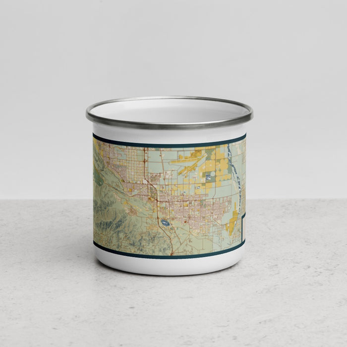 Front View Custom Palmdale California Map Enamel Mug in Woodblock